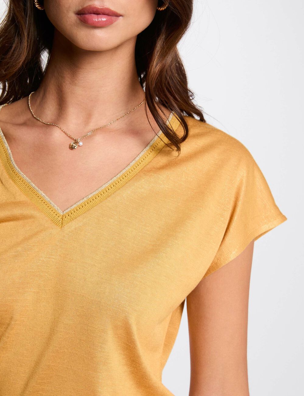 T-shirt met korte mouwen mosterd geel vrouw