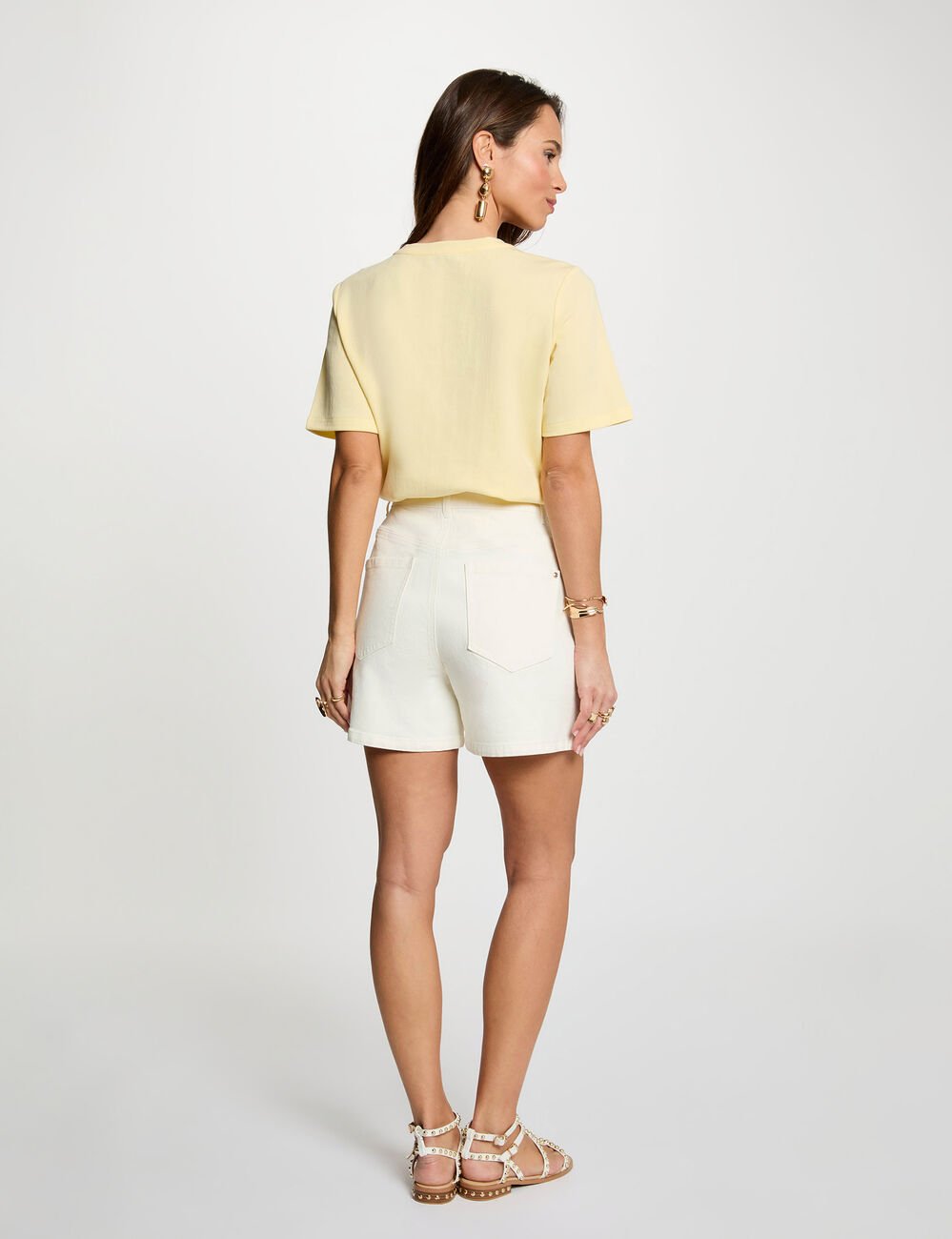 Recht T-shirt met ronde hals pastel geel vrouw