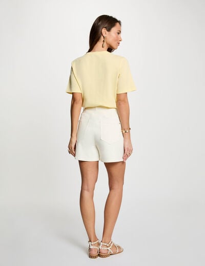Recht T-shirt met ronde hals pastel geel vrouw