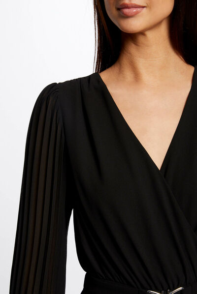 Combinaison jambes larges plissée noir femme