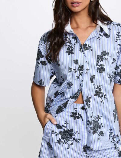 Chemise col contrast&eacute; multicolore femme