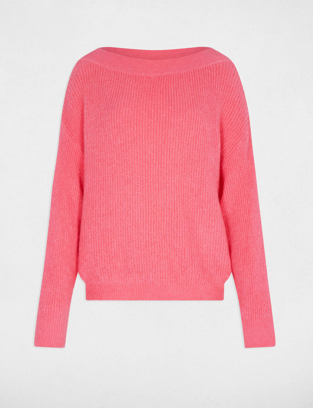 Ronde hals trui fuchsia roze vrouw