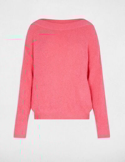 Ronde hals trui fuchsia roze vrouw