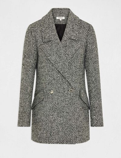 Manteau droit boutonné imprimé chevron gris moyen femme