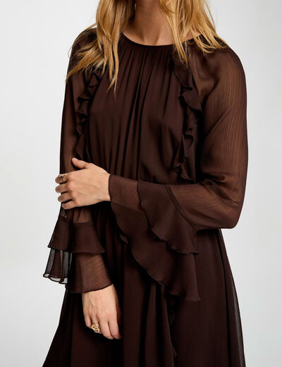 Robe courte fluide marron foncé femme