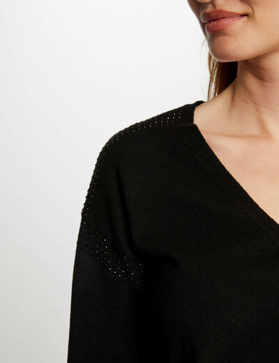Pull manches longues à strass noir femme