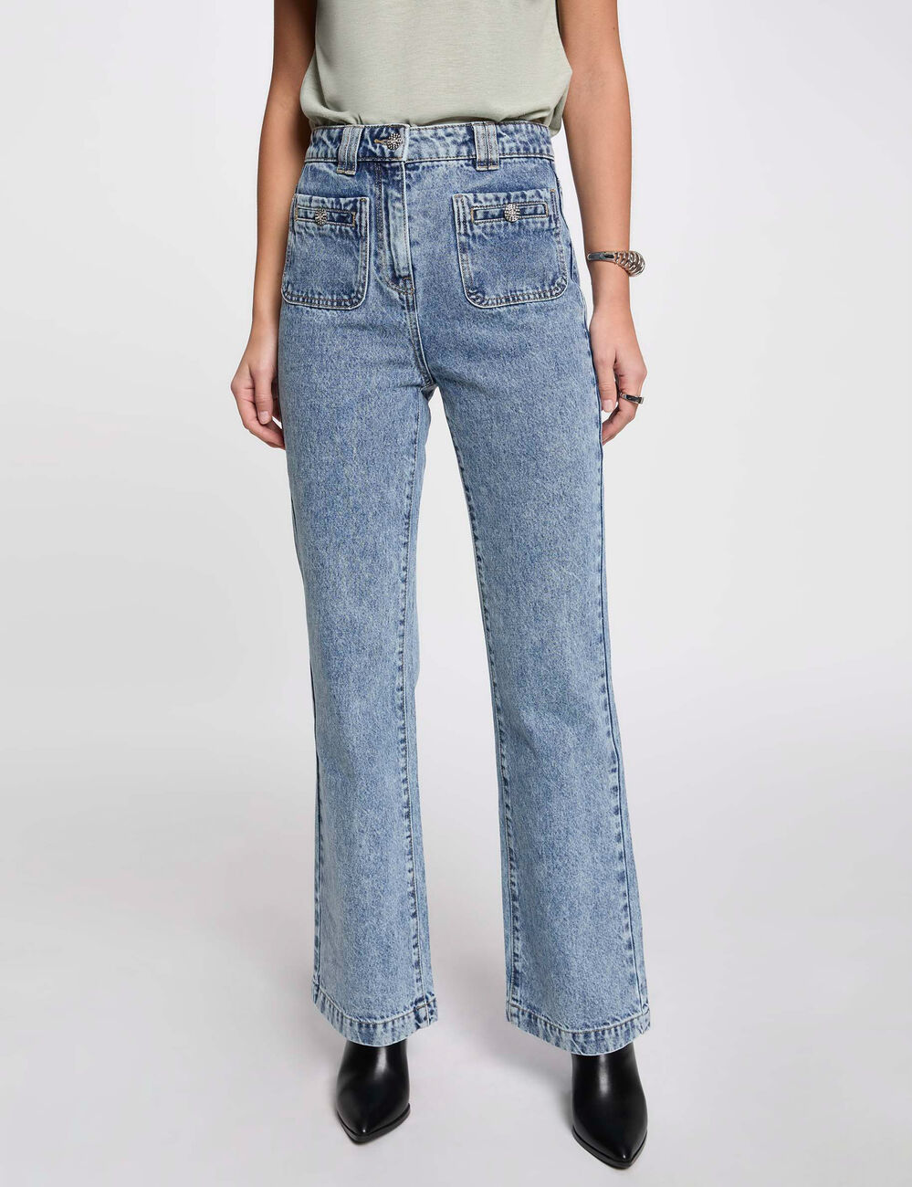 Wijde jeans dubbel stone washed denim vrouw