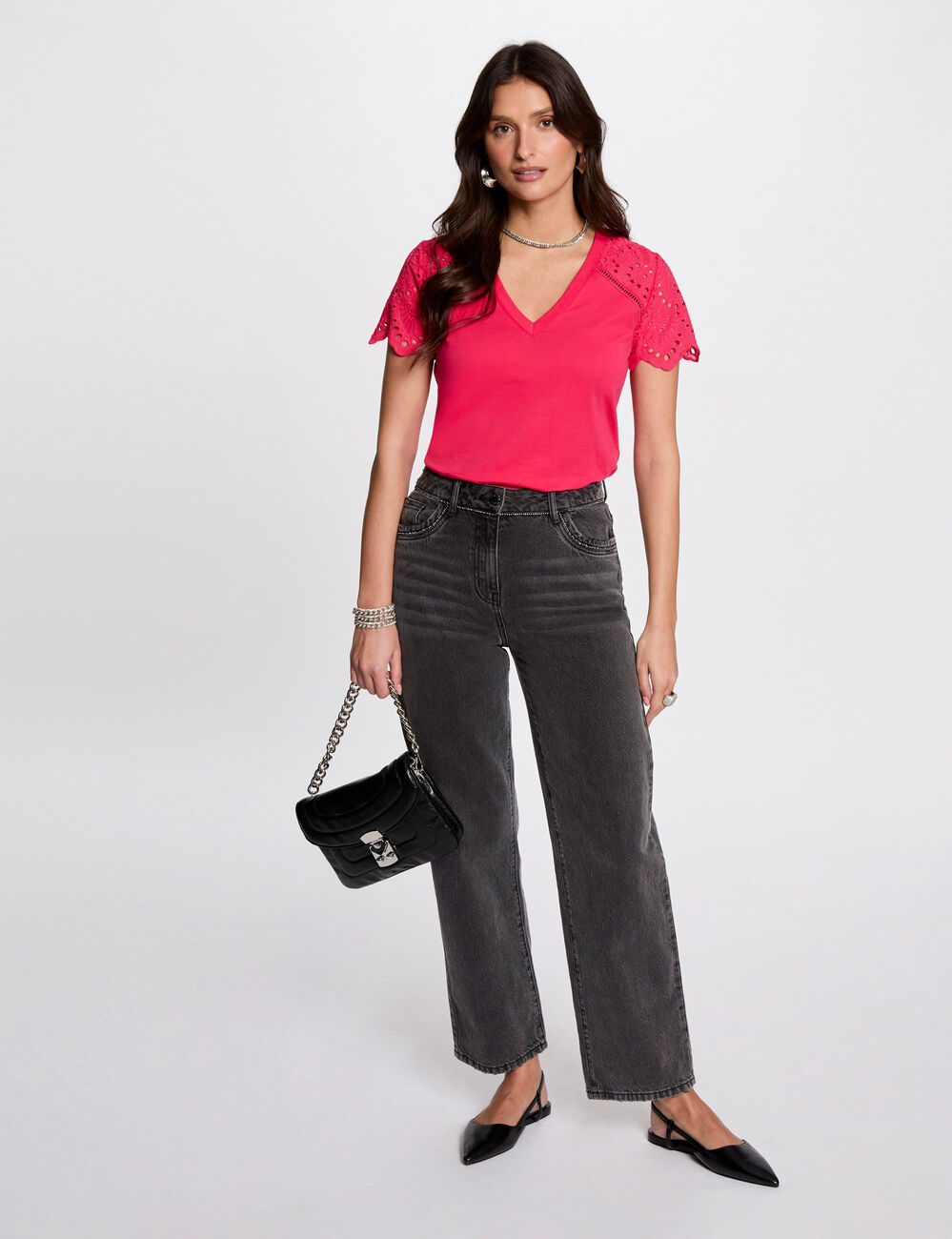 T-shirt met korte mouwen fuchsia roze vrouw