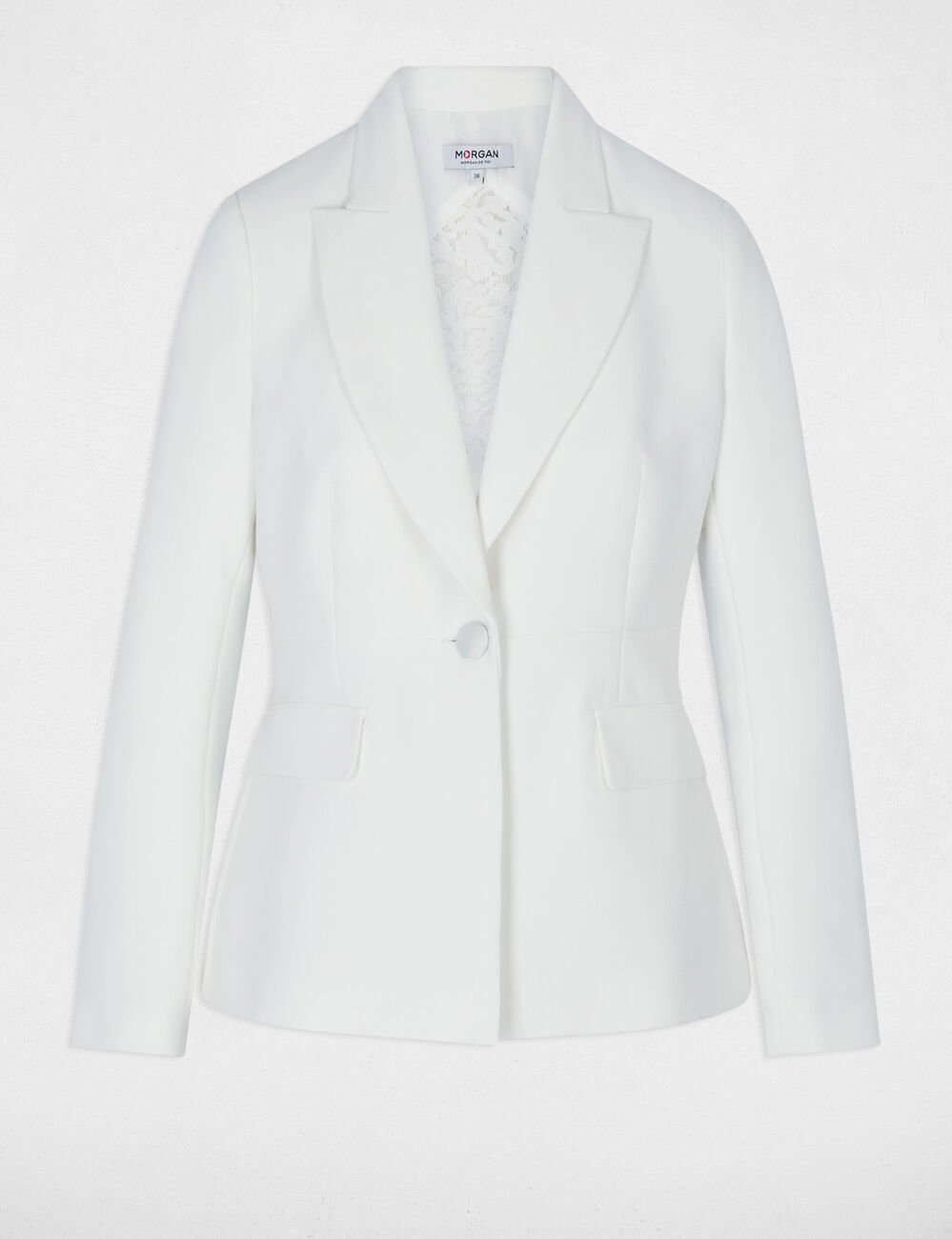 Blazer ajust&eacute; dentelle blanc femme