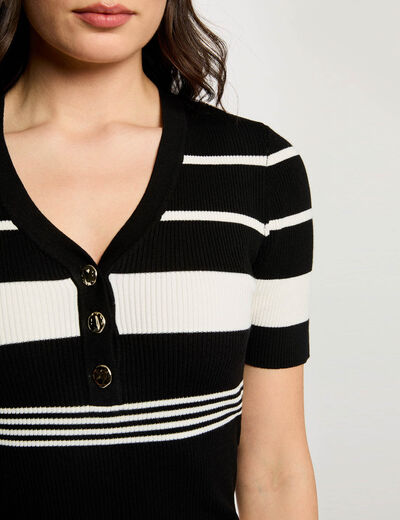 Pull fin col v noir femme