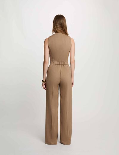 Combinaison fluide col v taupe femme