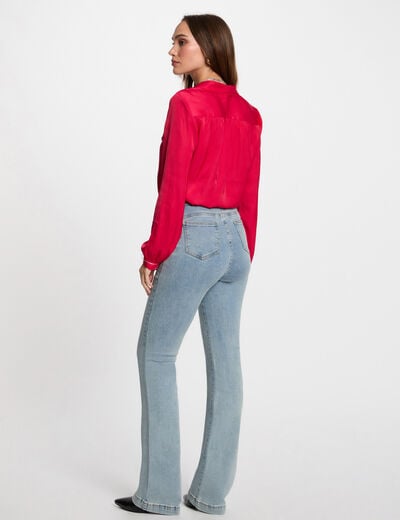 Jeans droit avec d&eacute;tails tress&eacute;s denim bleach femme