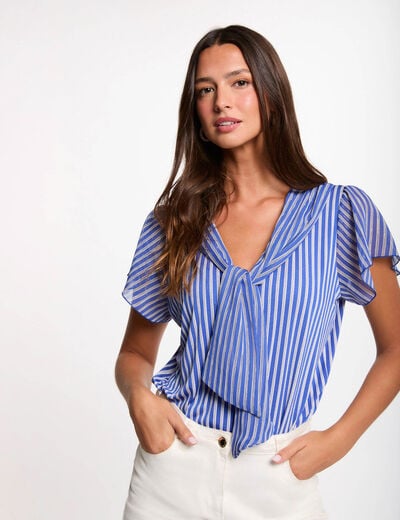 T-shirt met lavalli&egrave;rekraag helder wit vrouw