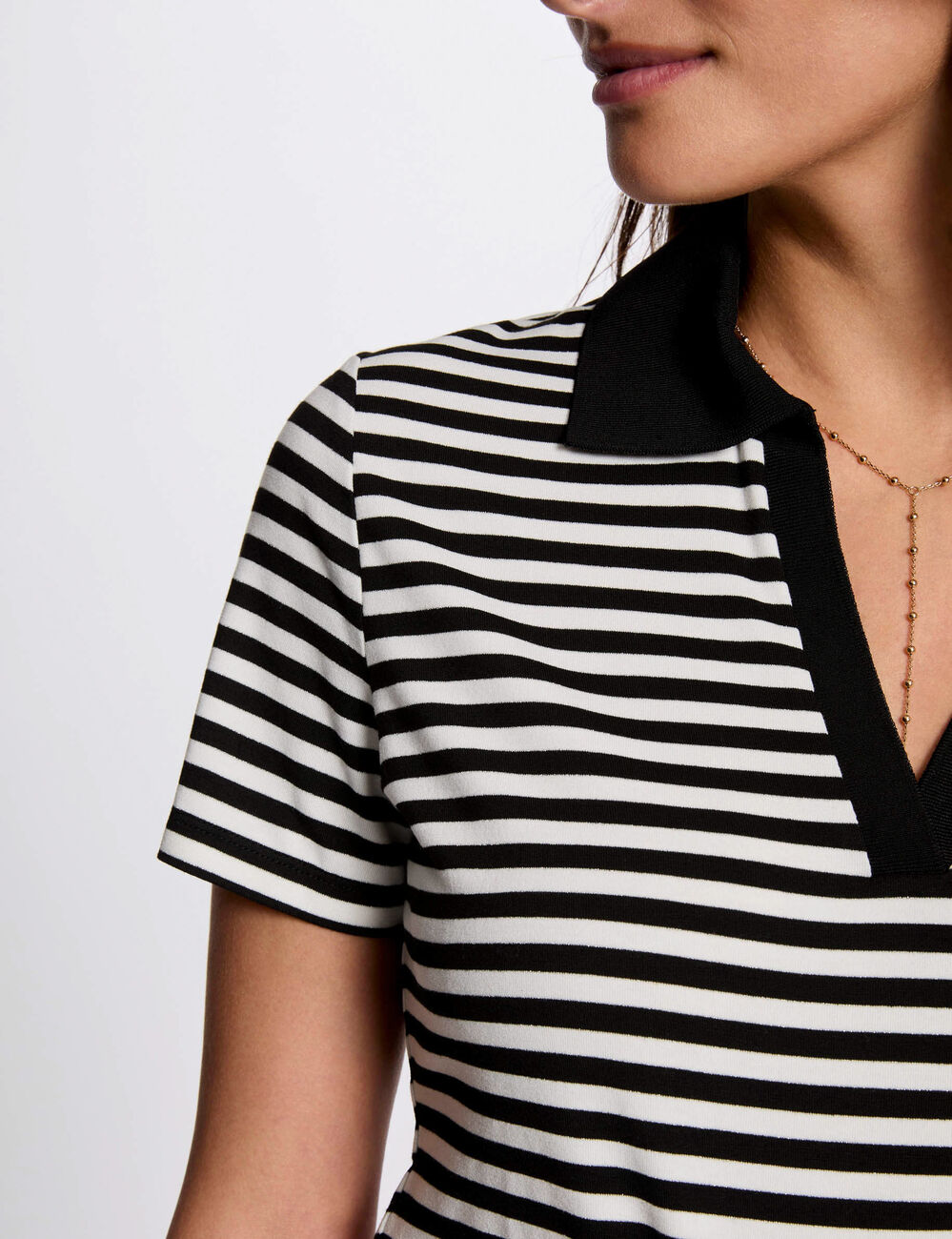 Gestreept T-shirt met korte mouwen helder wit vrouw