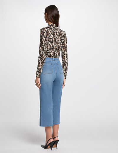 Pantalon jambe large 7/8ème denim stone femme