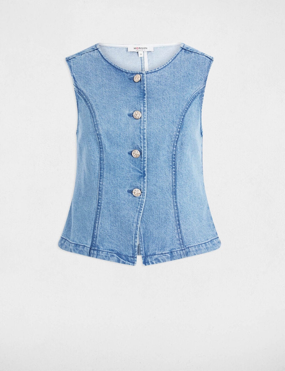 Mouwloos vest dubbel stone washed denim vrouw