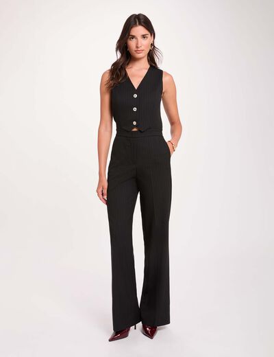 Vloeiende jumpsuit met V-hals zwart vrouw