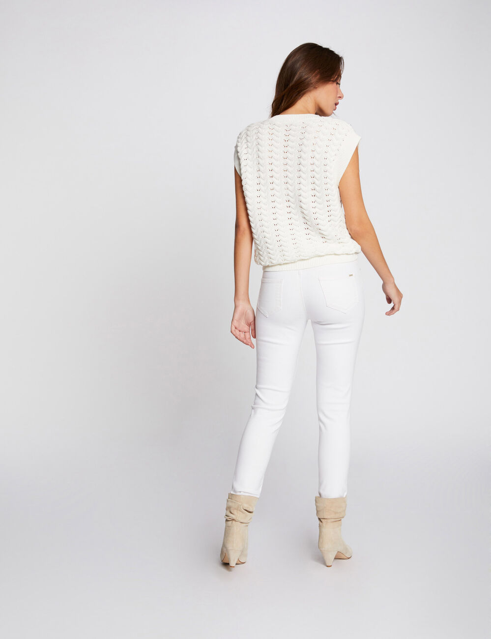 Skinny jeans met lage taille ecru vrouw