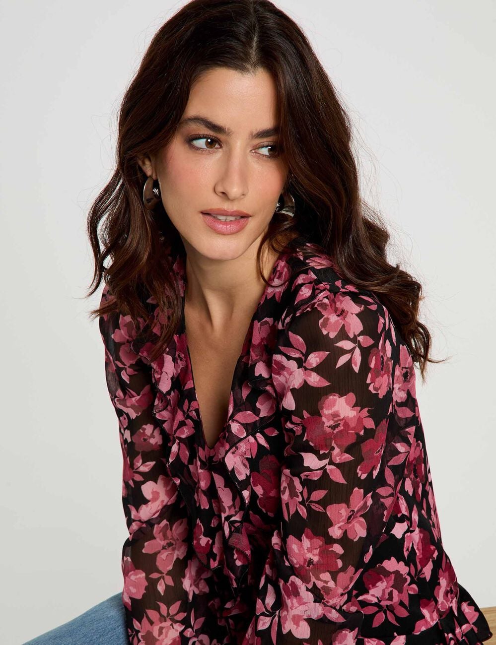 Blouse met V-hals en ruches meerkleurig vrouw