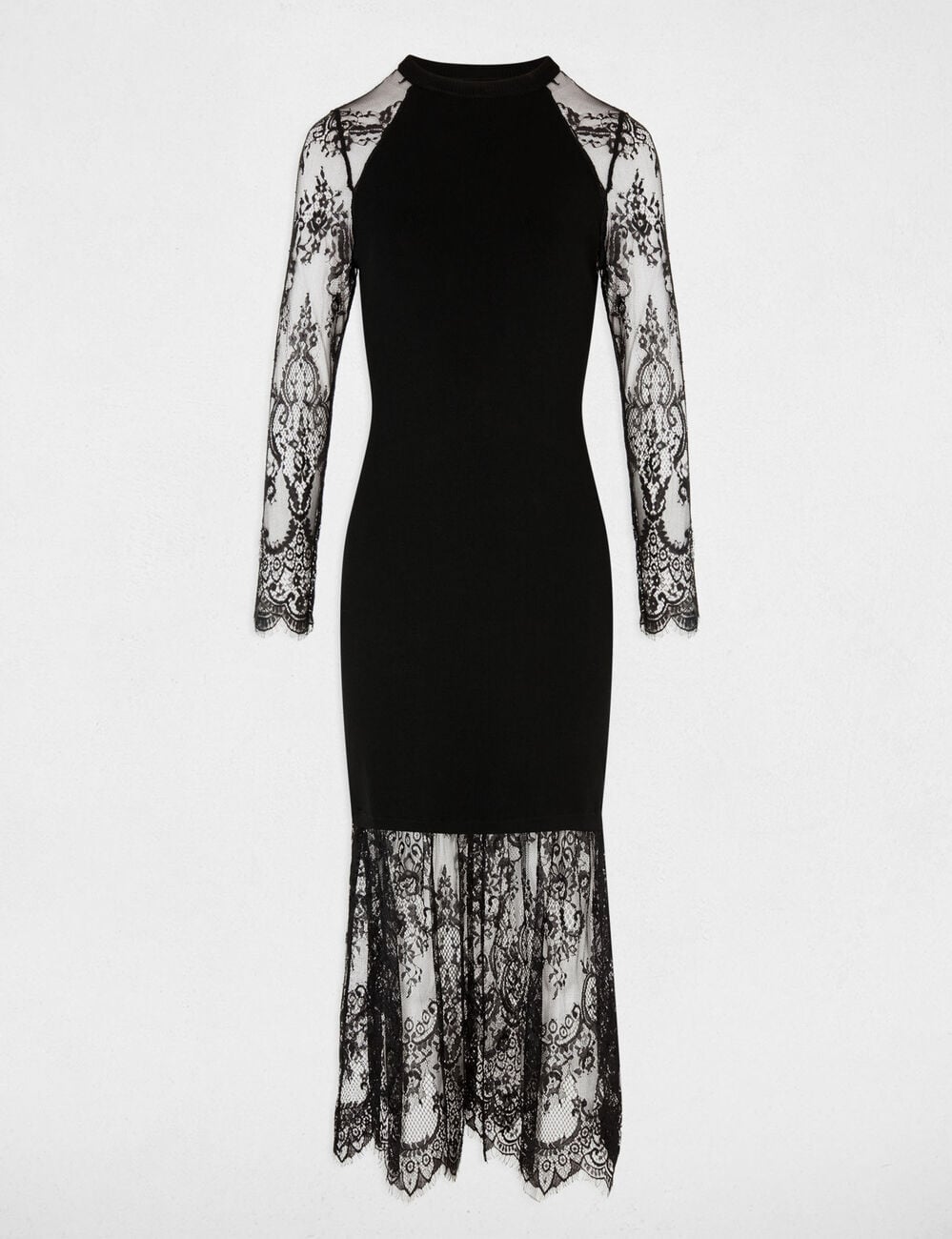 Robe tricot col montant noir femme