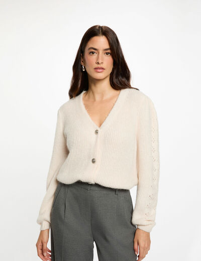 Getailleerd vest met V-hals ivoor vrouw