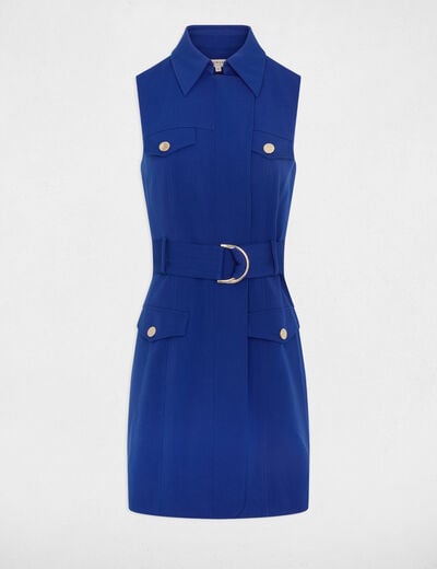 Robe courte cintrée ceinturée bleu pétrole femme