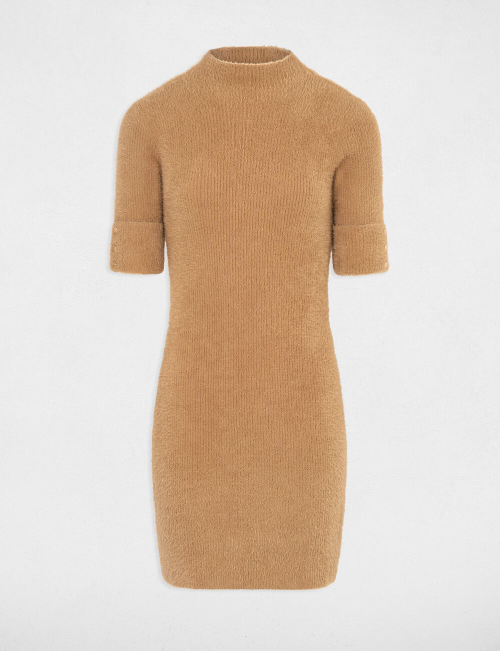 Robe pull ajustée manches courtes camel femme