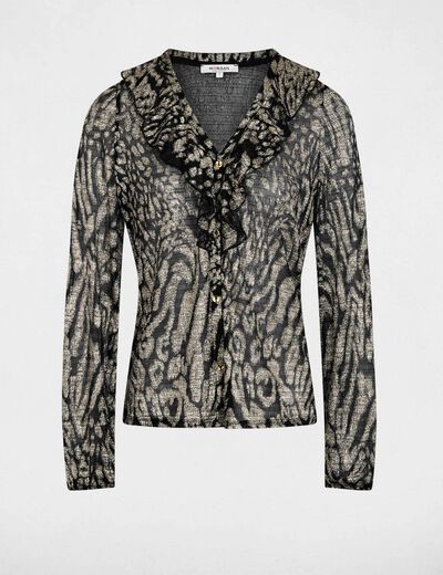 Lange mouwen V-hals T-shirt goudgeel vrouw