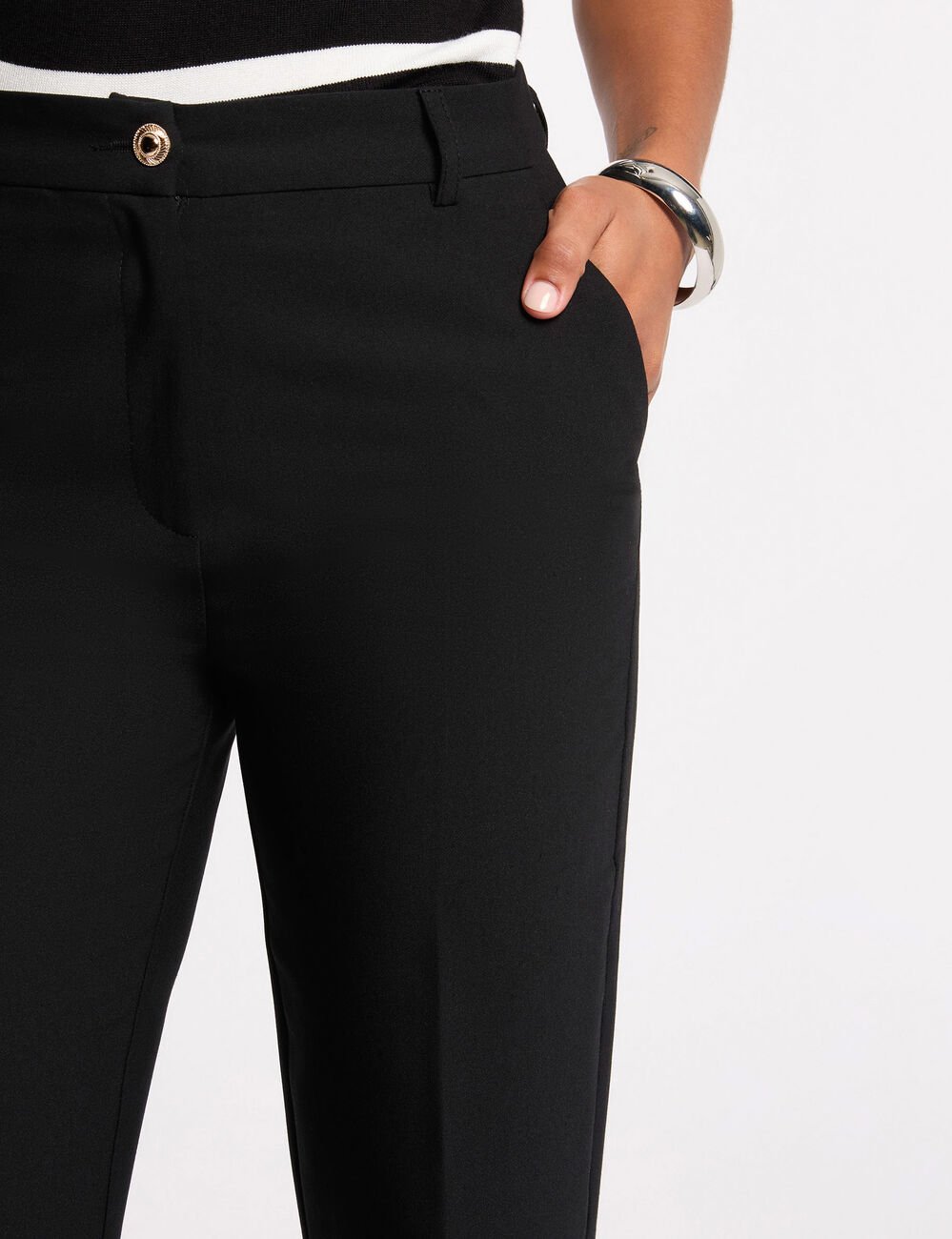 Pantalon droit zip noir femme