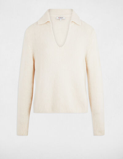 Pull col polo ivoire femme