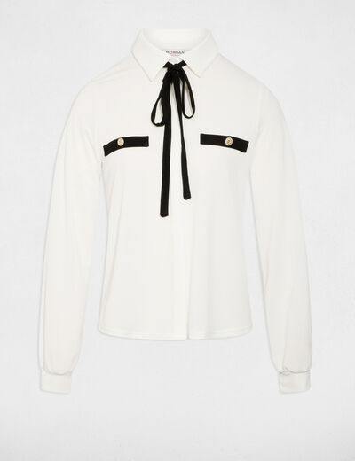 T-shirt col à revers blanc femme