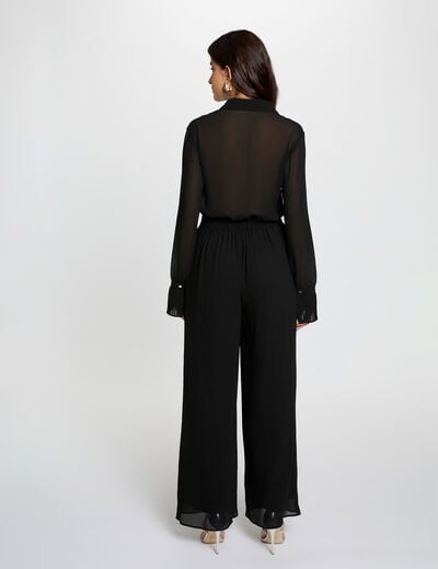 Combinaison fluide col &agrave; revers noir femme