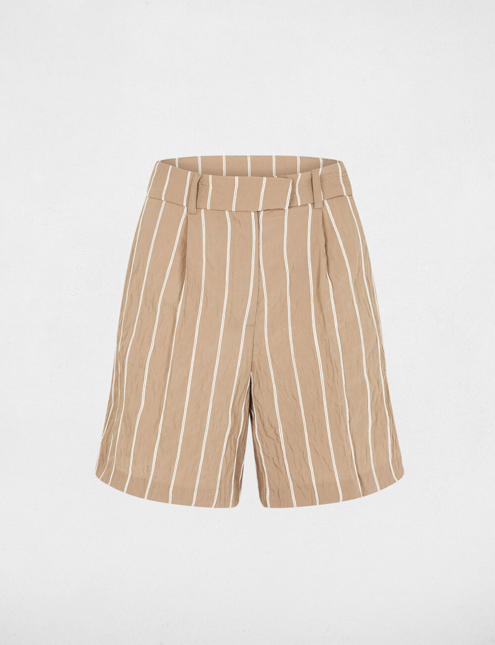 Gestreepte high-waist short taupe vrouw
