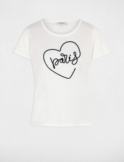 T-shirt met opschrift ecru vrouw