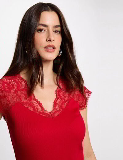 T-shirt manches courtes rouge femme