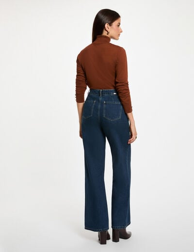 Pull col roulé marron cognac femme