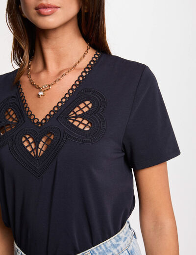 T-shirt met korte mouwen marineblauw vrouw