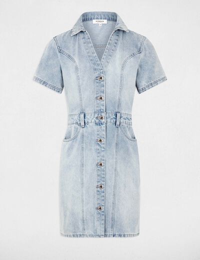 Robe courte ajustée en jean jean bleached femme
