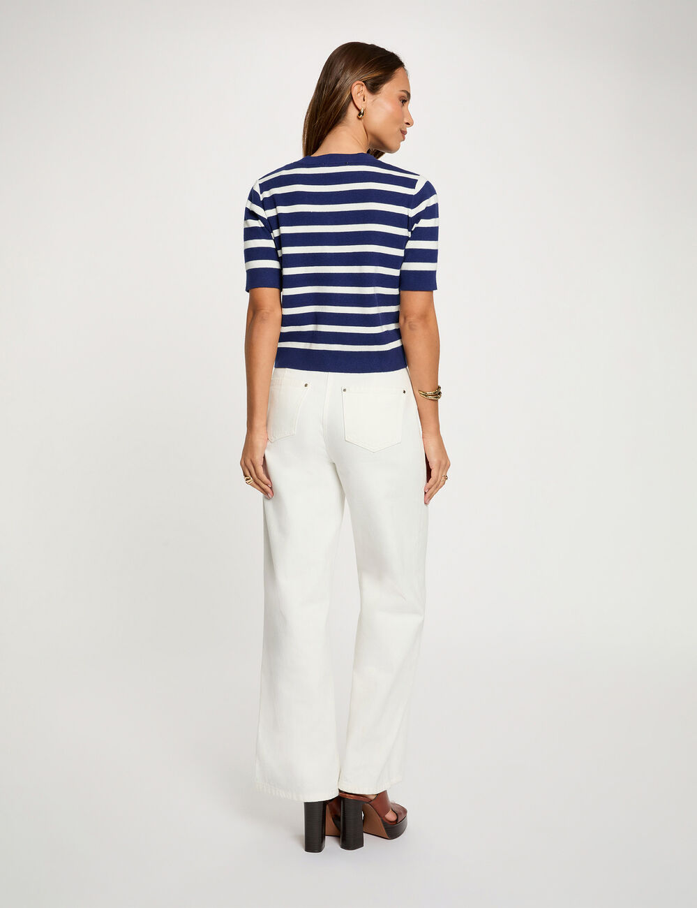 Gilet ray&eacute; manches courtes bleu marine femme