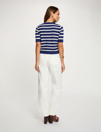 Gilet ray&eacute; manches courtes bleu marine femme