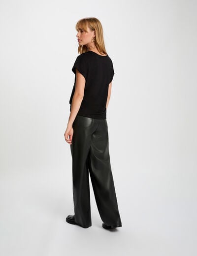 Recht T-shirt met ronde hals zwart vrouw