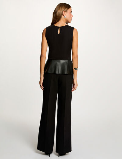 getailleerd t shirt van imitatieleer zwart vrouw Getailleerd t-shirt van imitatieleer zwart vrouw