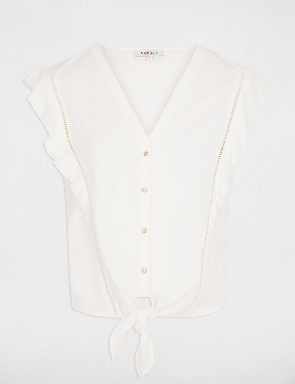 Chemise nou&eacute;e col v blanc femme