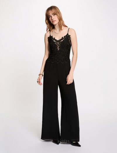 Combinaison dentelle col v noir femme