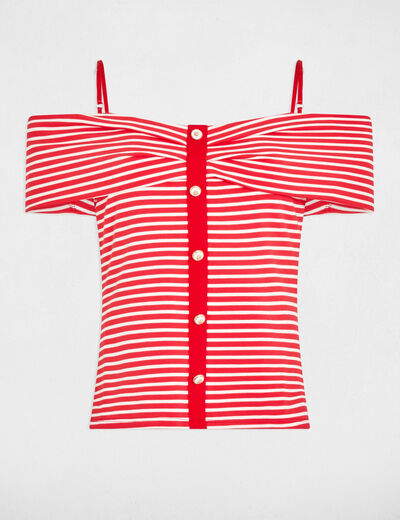 T-shirt met korte mouwen en strepen rood vrouw