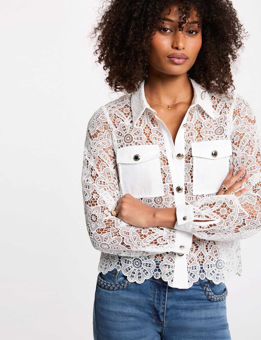 Overhemd met lange mouwen helder wit vrouw