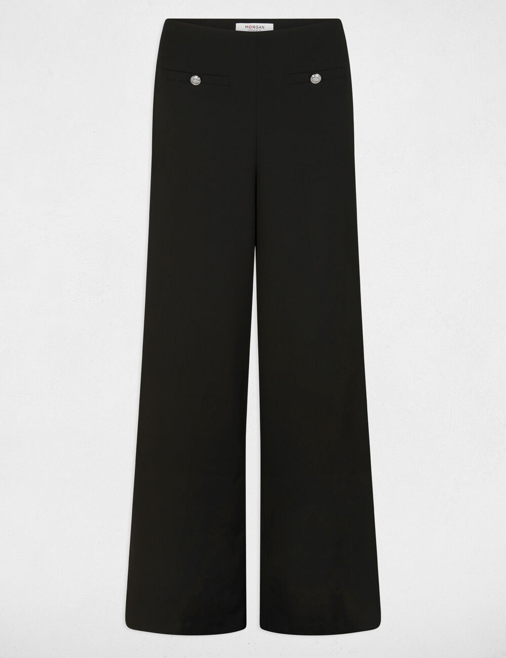 Pantalon large taille haute noir femme