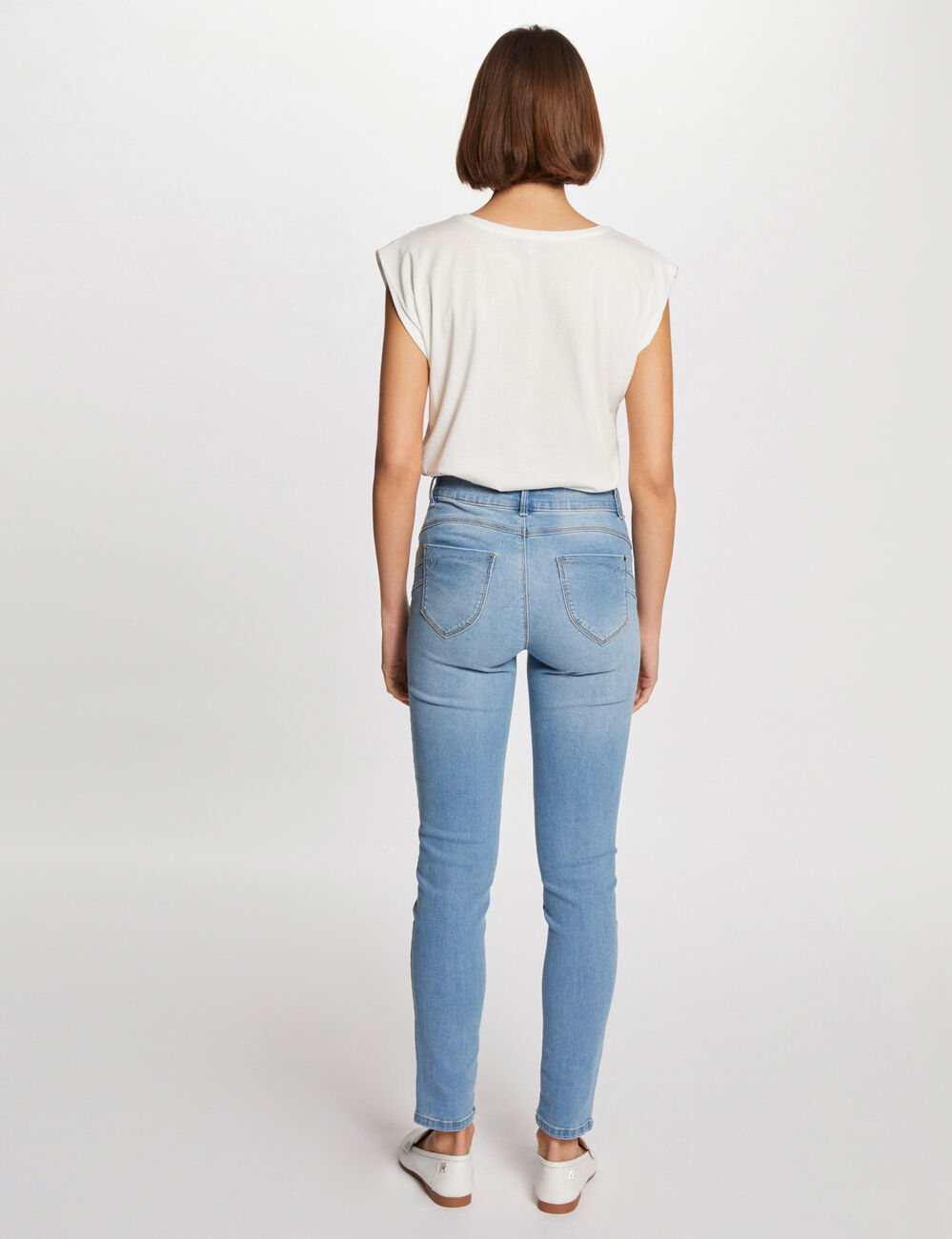 Slim fit jeans standaardmaat gebleekt denim vrouw