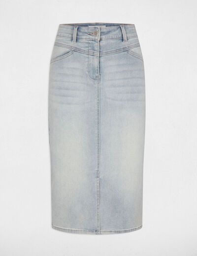 Jupe longueur genou en jean jean bleached femme