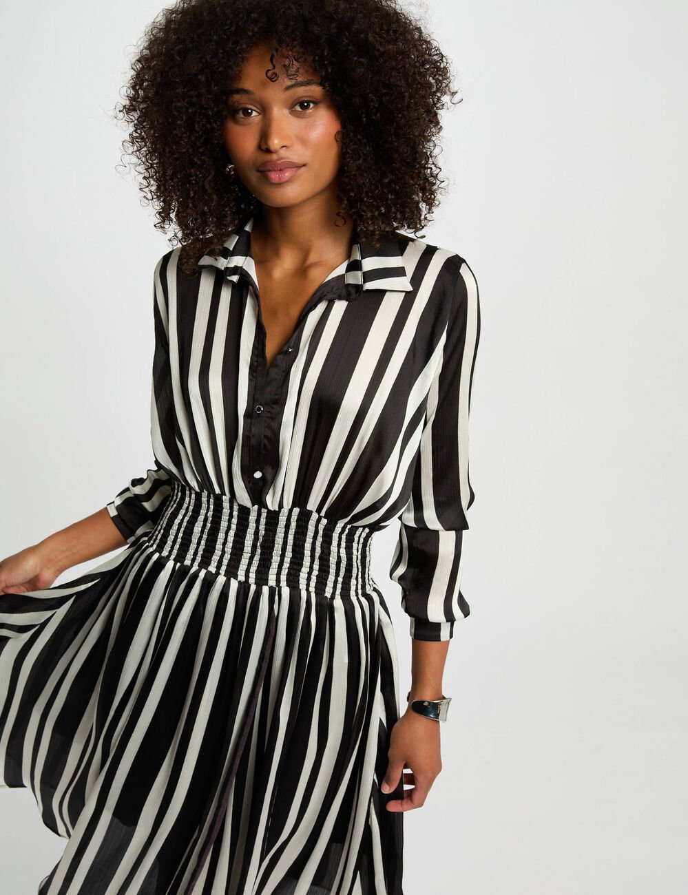 Robe droite rayée asymétrique multicolore femme
